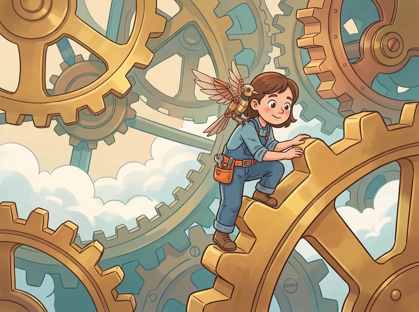 Makers & Machines — A clockwork city above the clouds, two children who build with a blueprint, and a robot who needs a cup of tea.